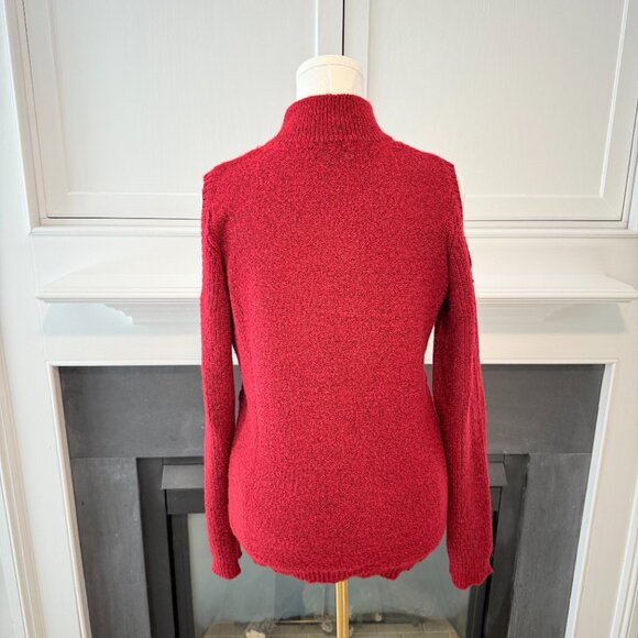 ❤️ Lety & Me Red Cable Knit Cold Shoulder Sweater | Size Medium - Picture 6 of 14